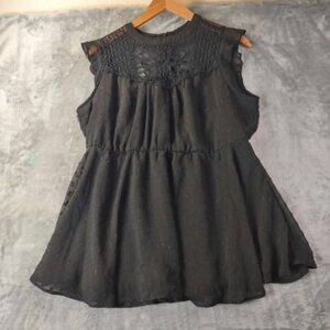 Torrid Black Sleeveless Crochet Yoke SwissDot Top 00 Dark Elegance Feminine Edge